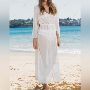 Sheer Long Cardigan Swim Cover White